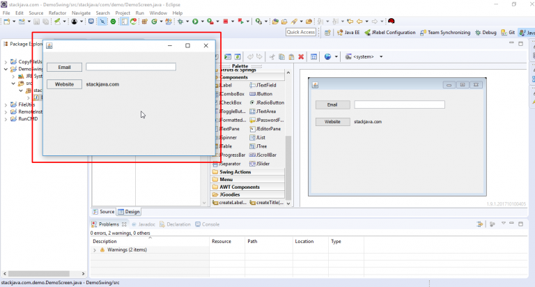 Lập trình giao diện Java Swing trên Eclipse với windowbuilder.