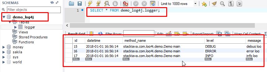 log4j demo database appender