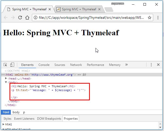 Code ví dụ Spring MVC Thymeleaf Hello - dùng XML config