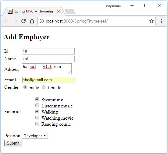 Code ví dụ Spring Thymeleaf Form, Xử lý Form Spring-Thymeleaf