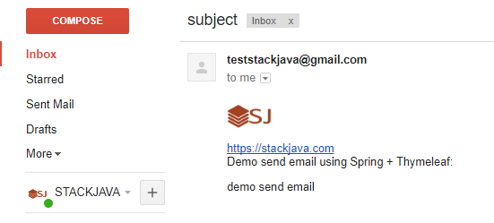 Code ví dụ gửi email - gmail với Thymeleaf + Spring