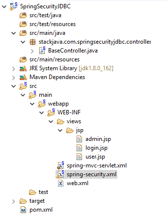 Code ví dụ Spring Security login với JDBC, Database MySQL