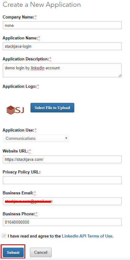 Tạo ứng dụng để đăng nhập bằng linkedin