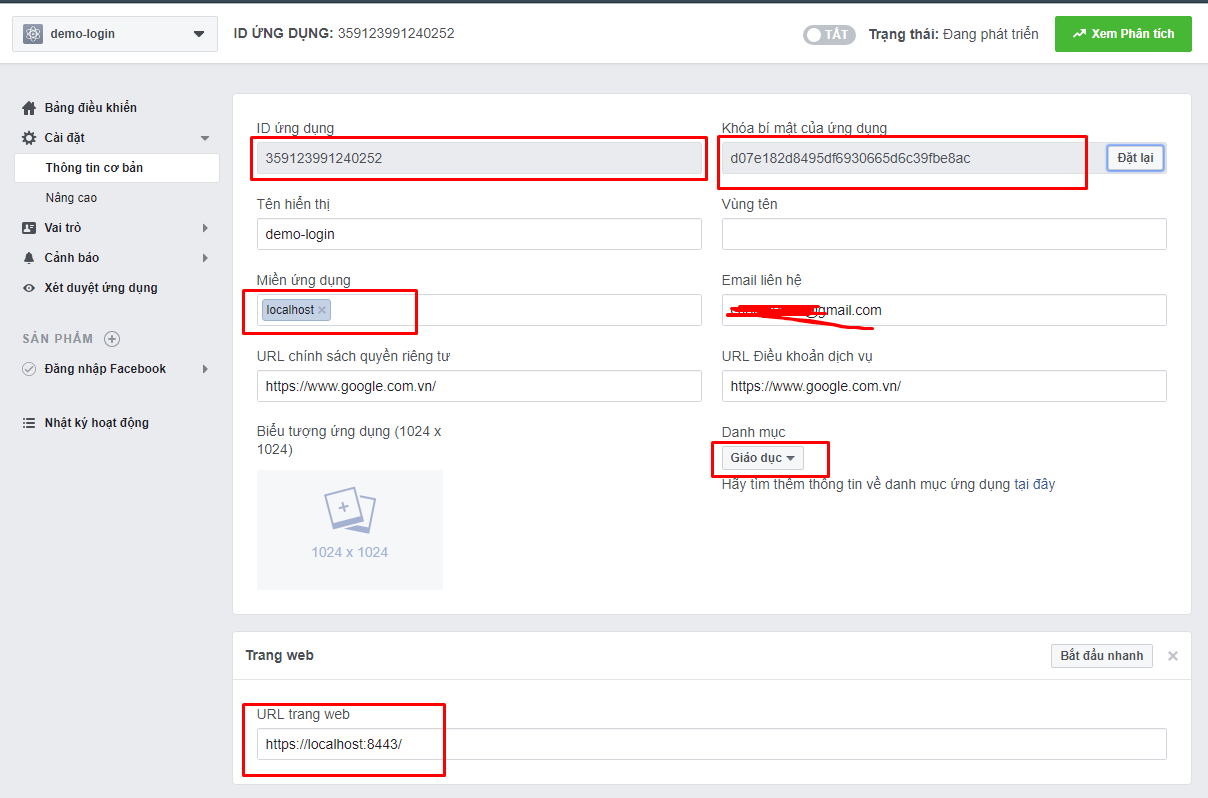 Tạo ứng dụng facebook để đăng nhập thay tài khoản