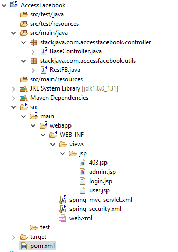 Code ví dụ Spring MVC Security, login bằng Facebook.