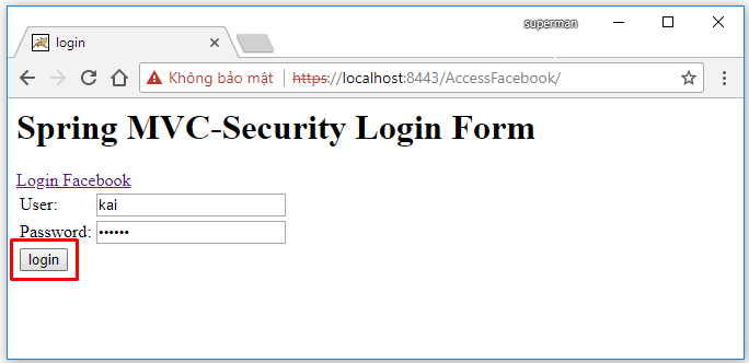 Code ví dụ Spring MVC Security, login bằng Facebook