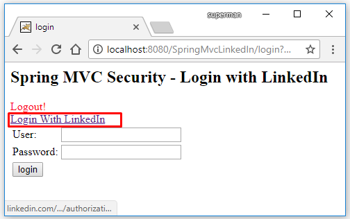 Code ví dụ Spring MVC Security đăng nhập bằng LinkedIn