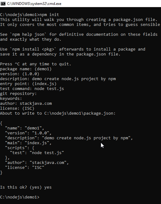 Tạo project Node.js với npm (command line, cmd, terminal)