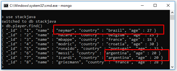 Code ví dụ Java Mongo - Update documents, update row