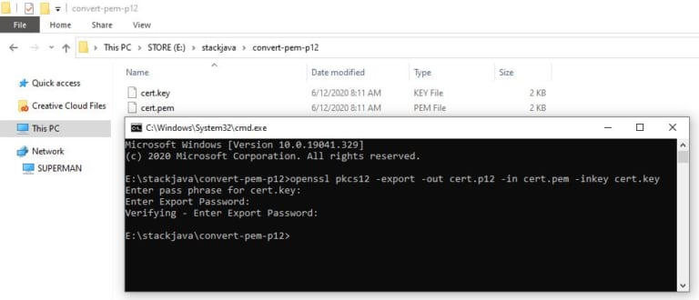openssl convert pem to pfx with password