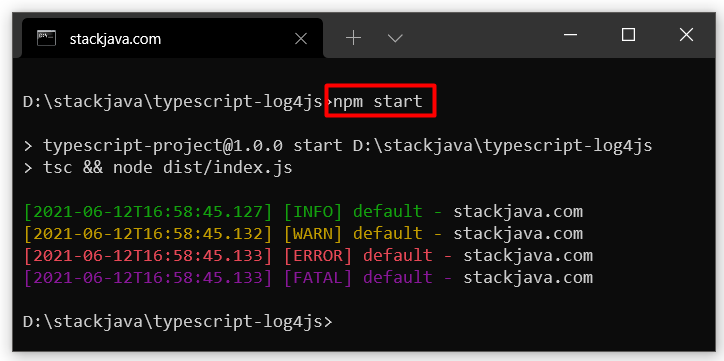 Code ví dụ TypeScript logger (ghi log TypeScript với log4js)